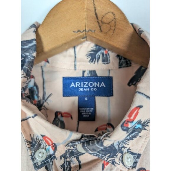 Arizona Button Down Shirt Men's Size Small Hawaiian Bird Resort Travel Summer - Picture 2 of 4